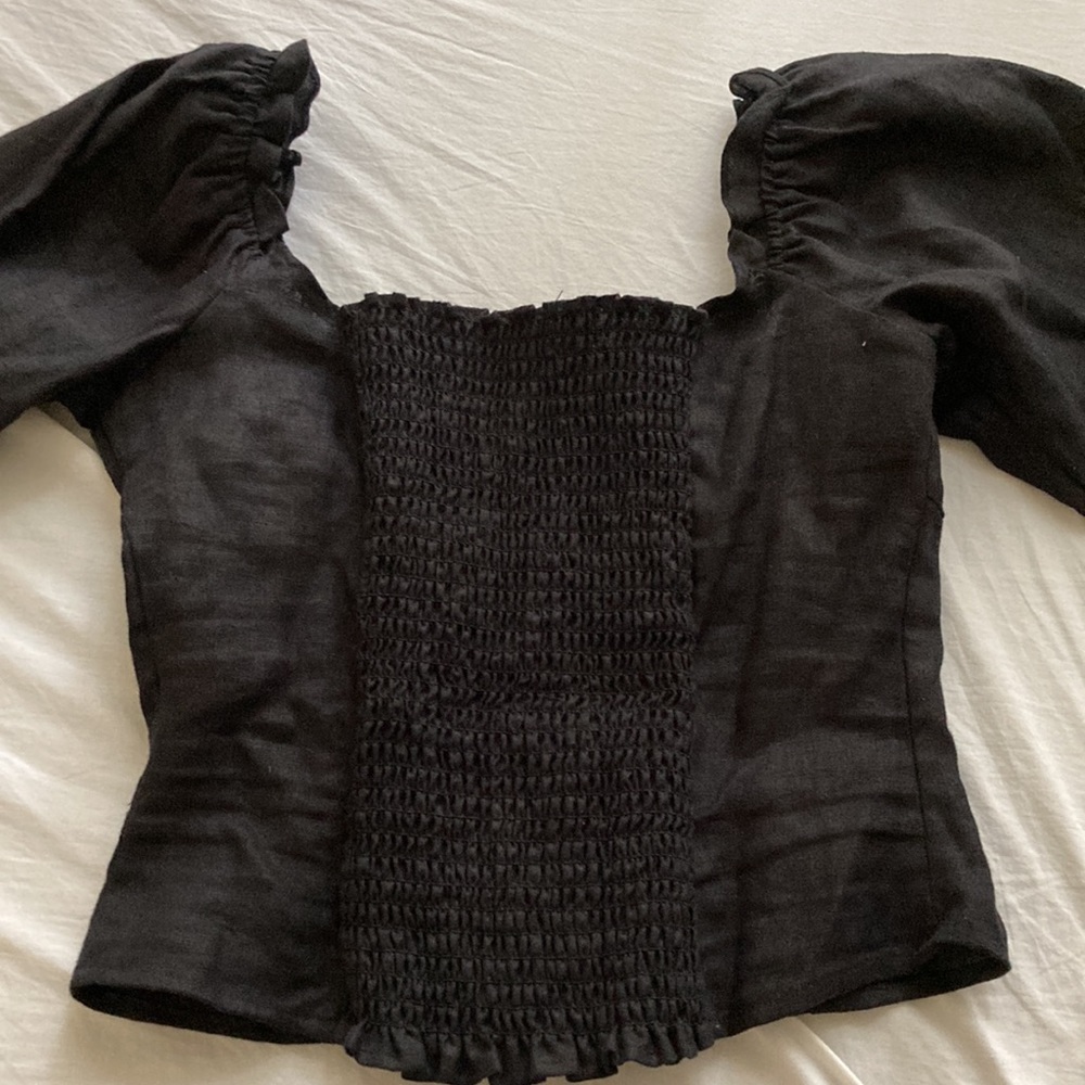 Reformation Hogan Long Sleeve Linen Top Black Size 4 - Picture 7 of 8